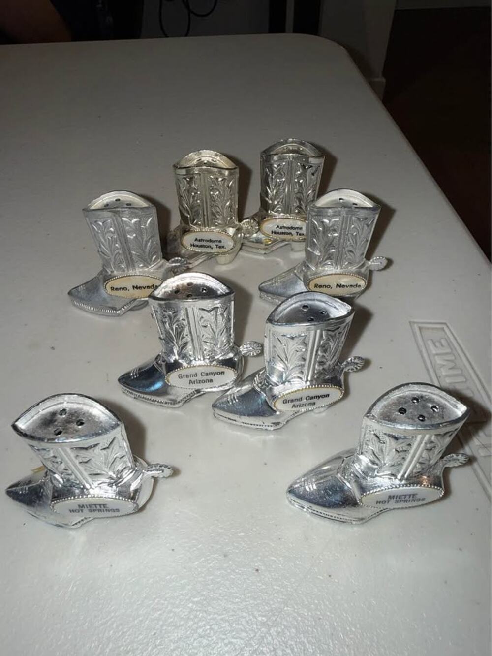 Vintage Silver Cowboy Boot Salt and Pepper Shaker Set - 4 Pairs